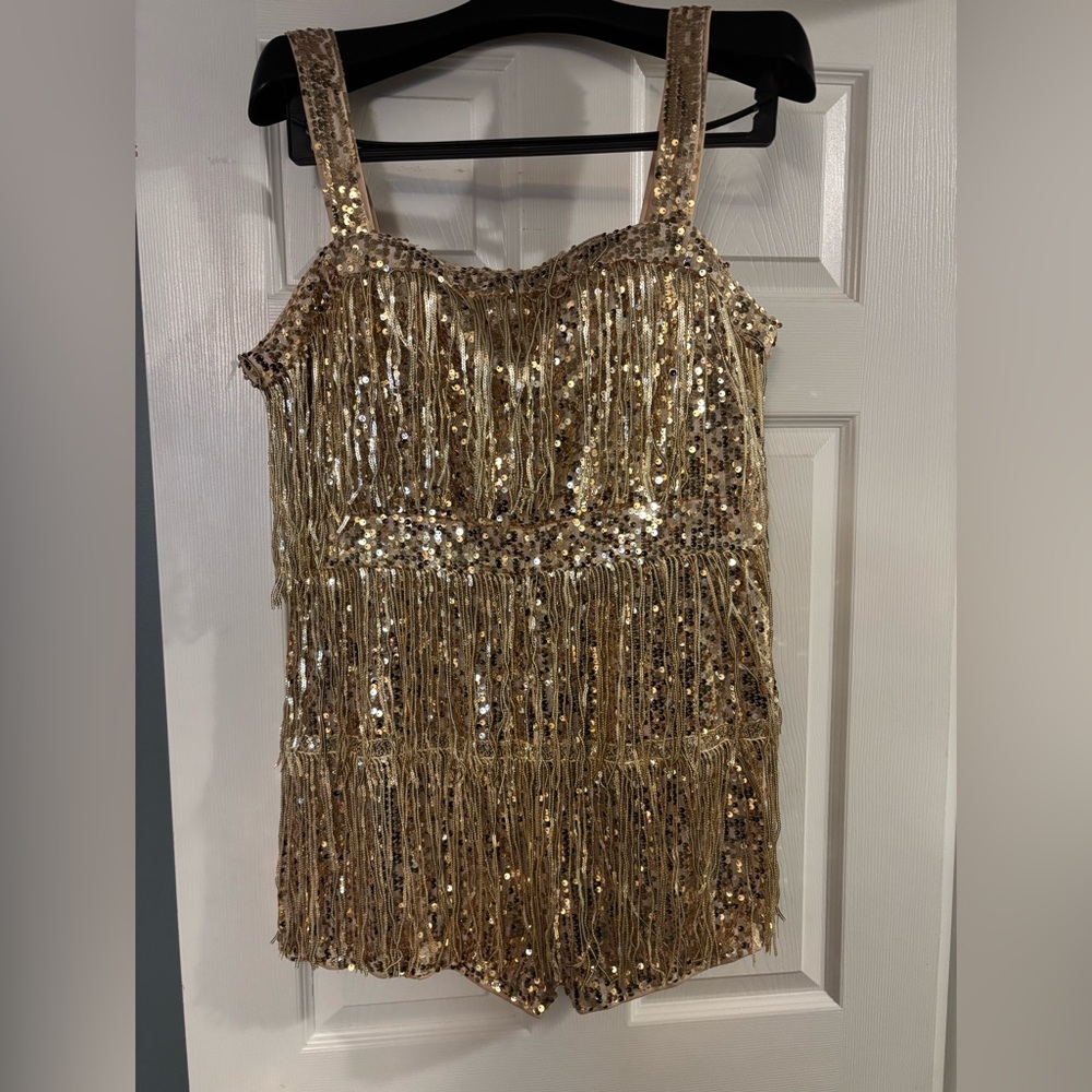 Gold Sequin Fringe Romper